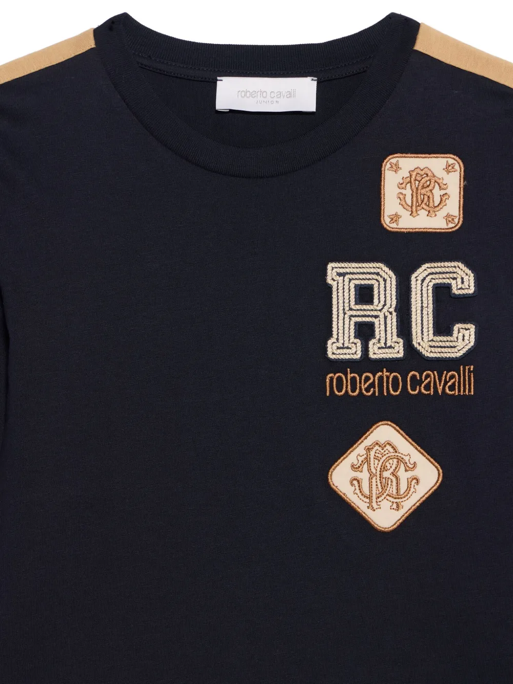 Roberto Cavalli Junior logo-patch side-stripe long-sleeve T-shirt Blauw