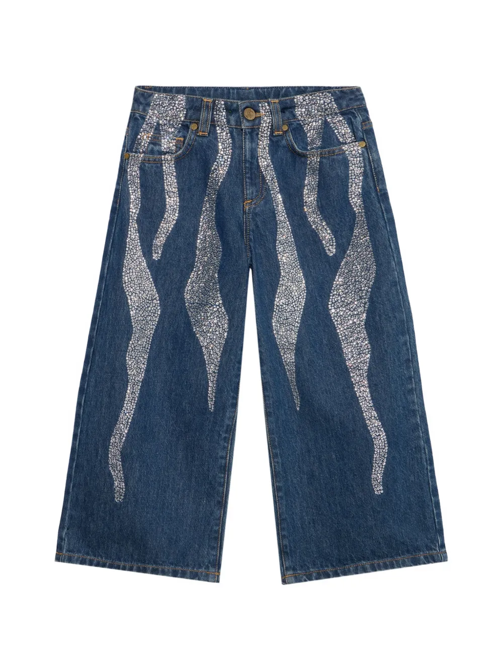 Roberto Cavalli Junior rhinestone-embellished wide-leg jeans Blauw