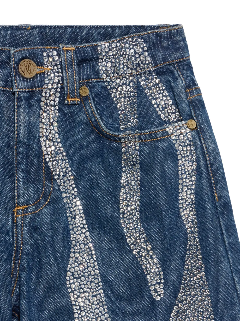 Roberto Cavalli Junior rhinestone-embellished wide-leg jeans Blauw