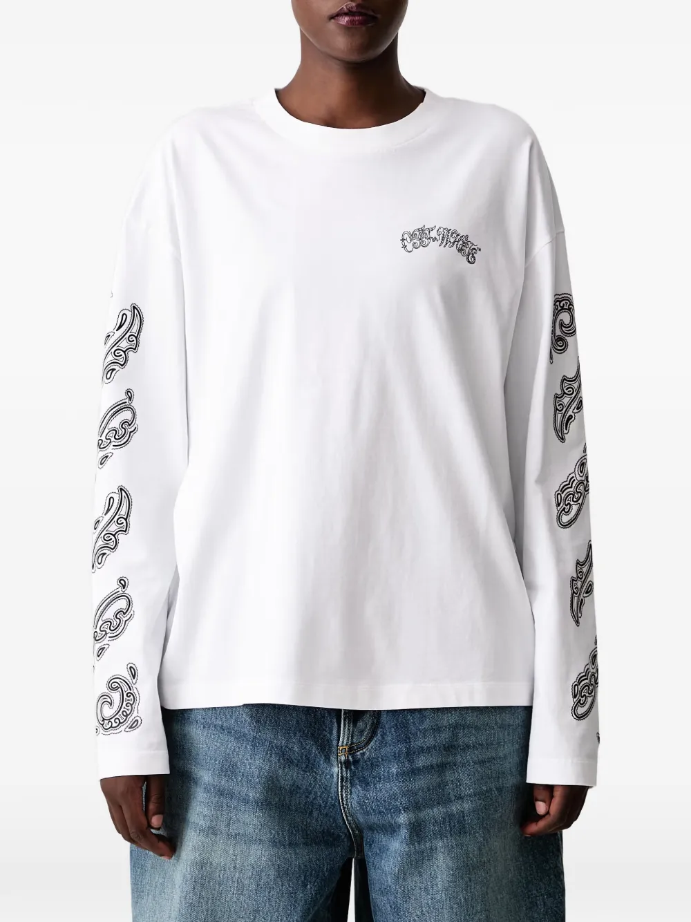 Off-White Paisley Diags T-shirt met lange mouwen en grafische print Wit