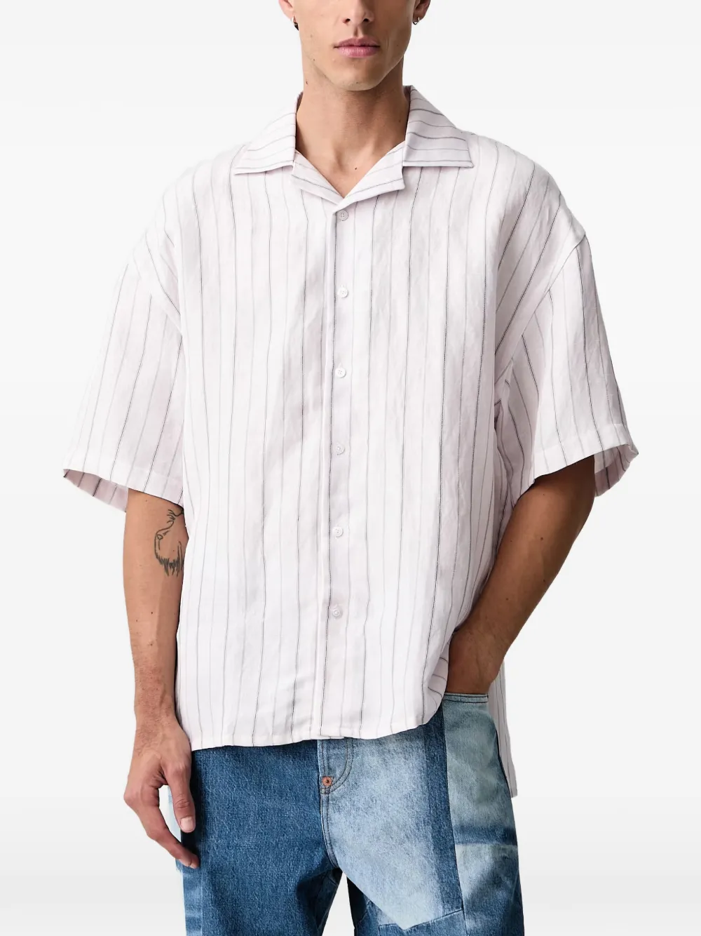 Willy Chavarria pinstripe-print short-sleeve shirt Roze