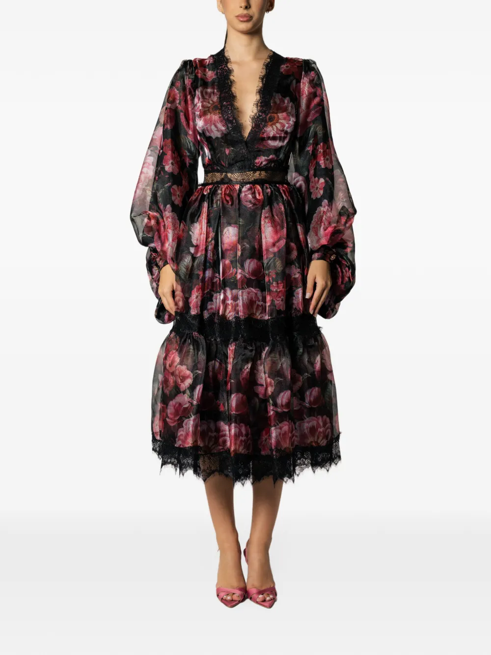 MIAU by Clara Rotescu Sorento floral-print midi dress - Black