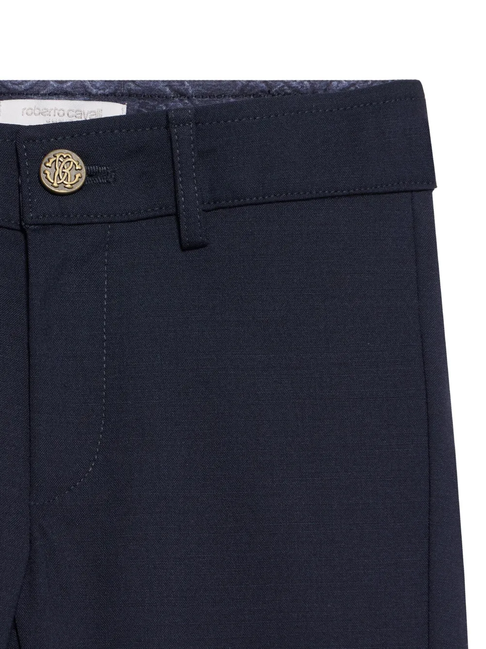 Roberto Cavalli Junior monogram-plaque trousers Blauw