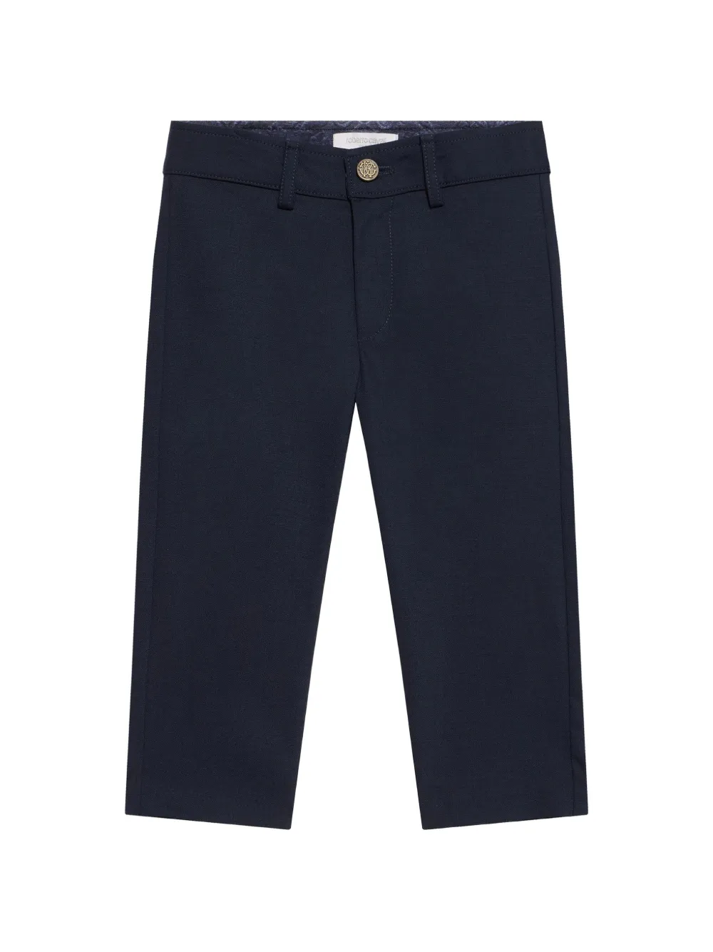 Roberto Cavalli Junior monogram-plaque trousers Blauw