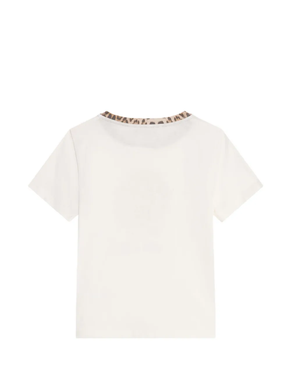 Roberto Cavalli Junior logo-embroidered leopard-trim T-shirt Beige