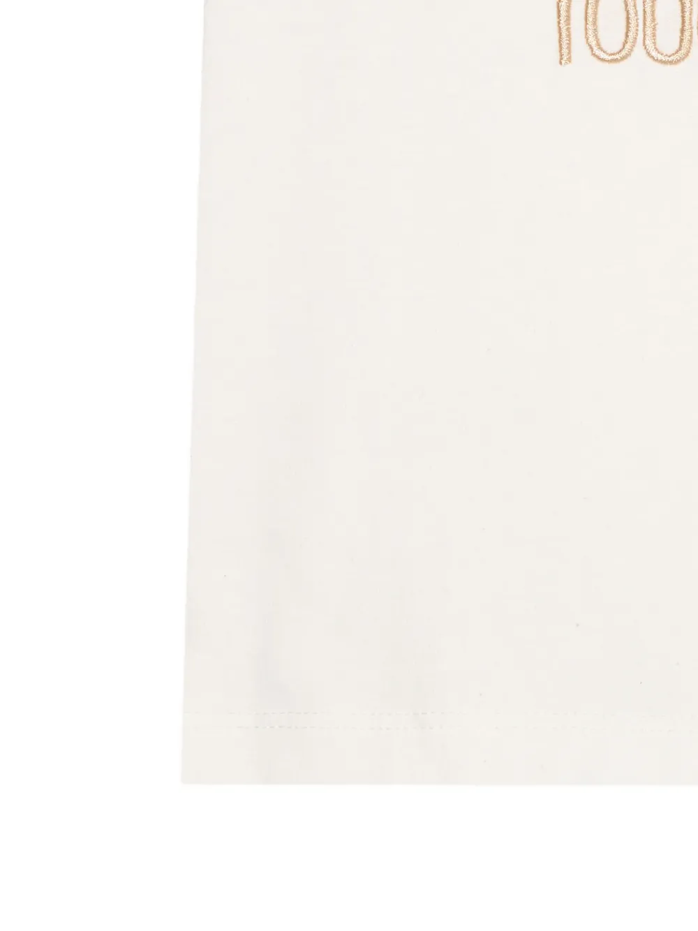 Roberto Cavalli Junior logo-embroidered leopard-trim T-shirt Beige
