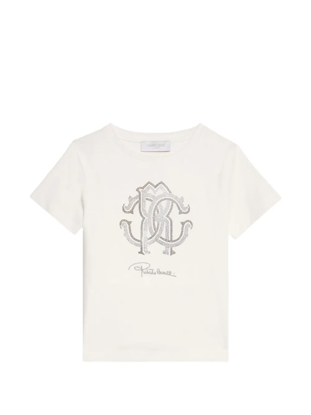Roberto Cavalli Junior rhinestone Monogram T-shirt Wit
