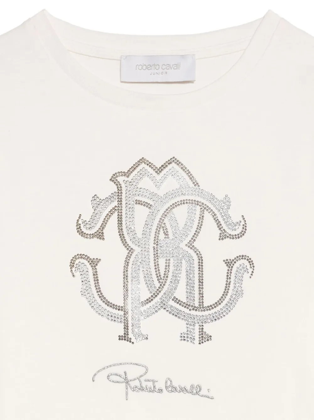 Roberto Cavalli Junior rhinestone Monogram T-shirt Wit