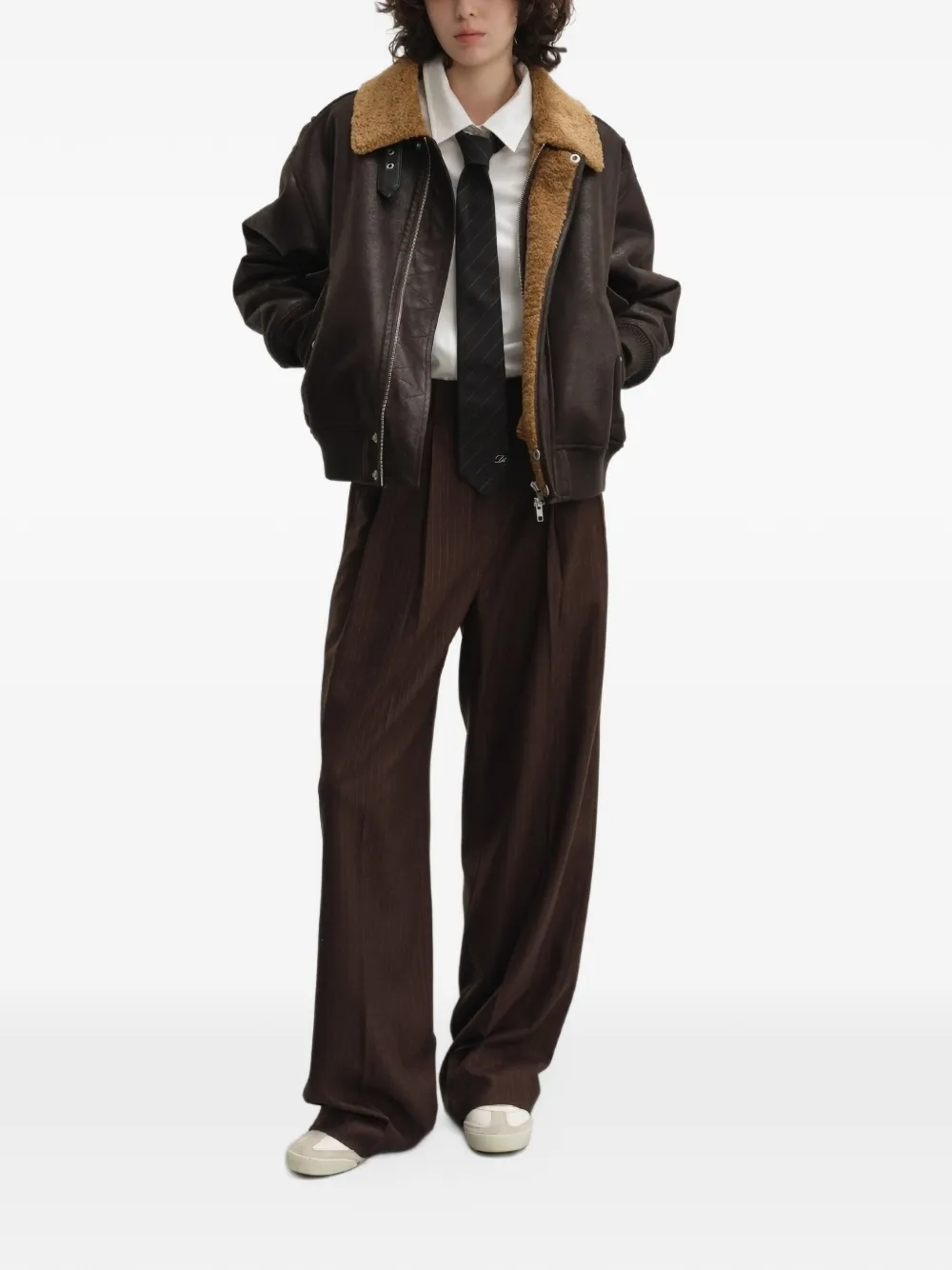 DUNST pinstriped pleated trousers Bruin