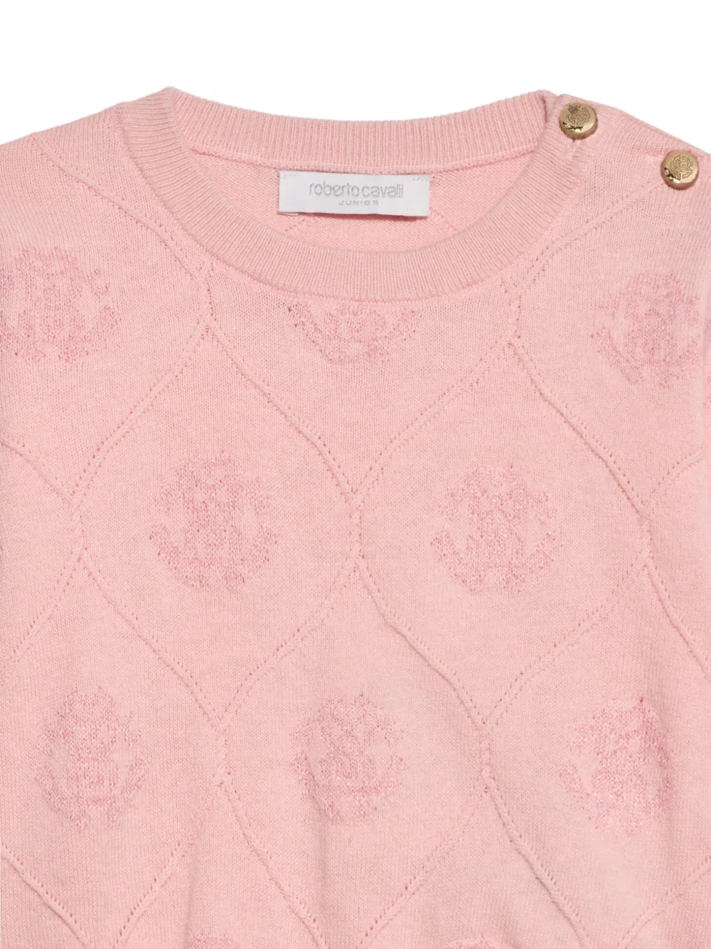 Roberto Cavalli Junior Trui met logo-jacquard en knoop op de schouder Roze
