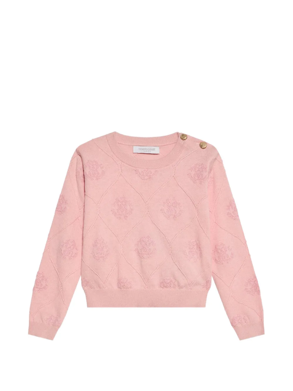 Roberto Cavalli Junior logo-jacquard shoulder-button sweater Roze
