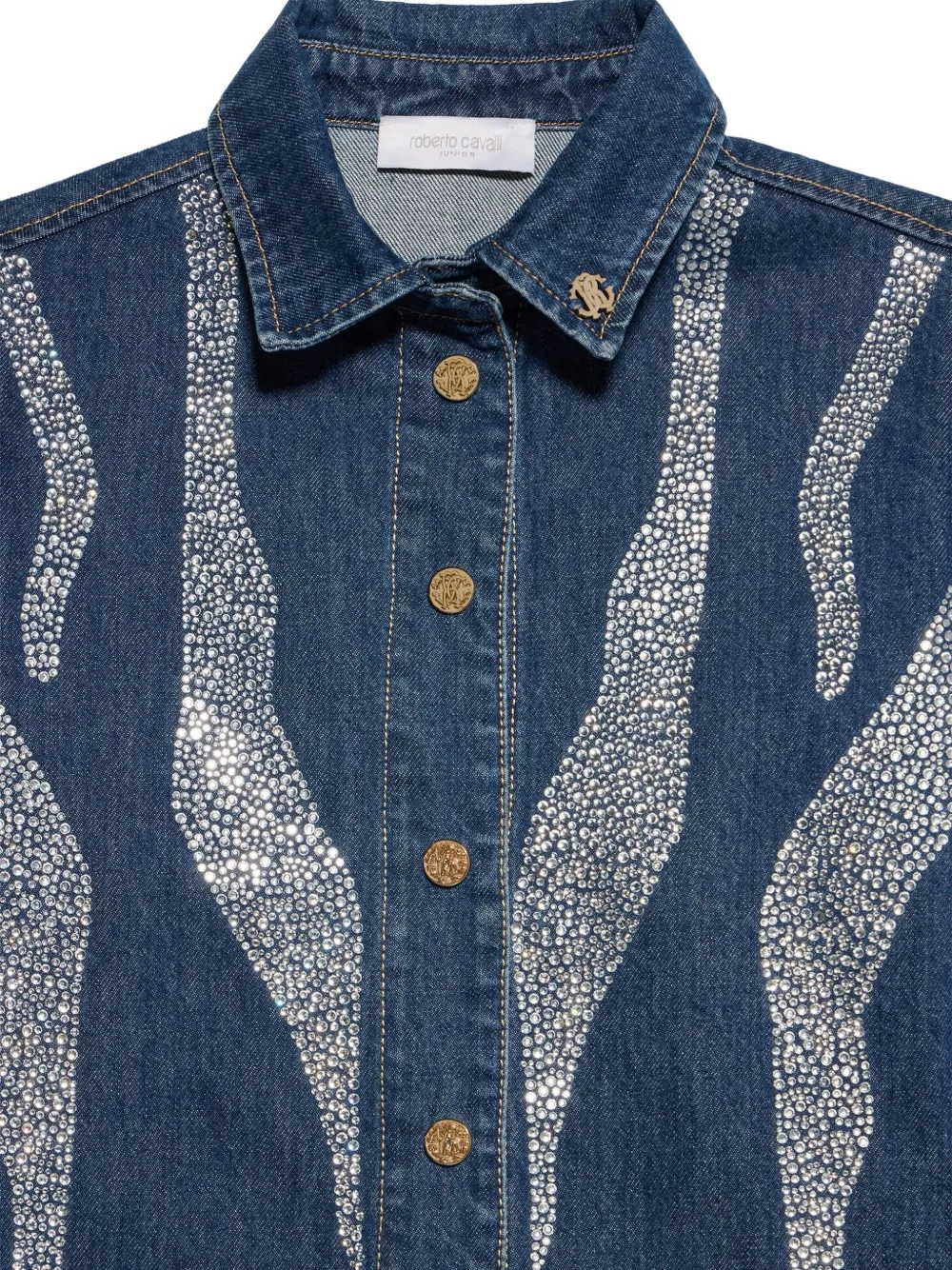 Roberto Cavalli Junior crystal-embellished denim shirt Blauw