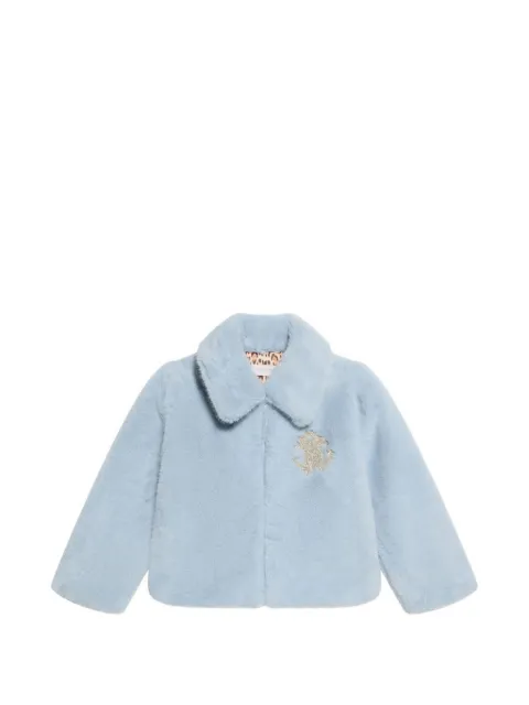 Roberto Cavalli Junior embroidered detail faux-fur coat
