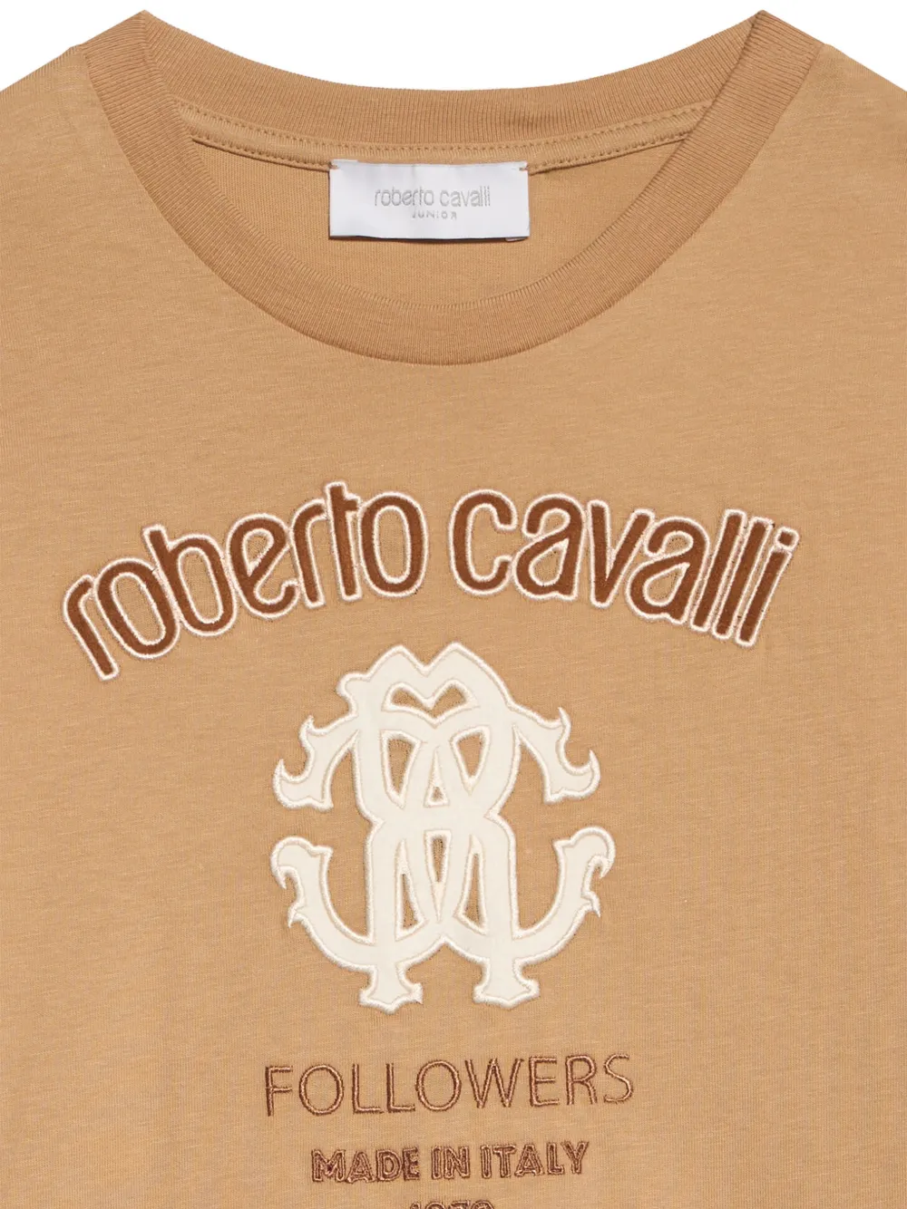 Roberto Cavalli Junior logo-embroidered T-shirt Beige