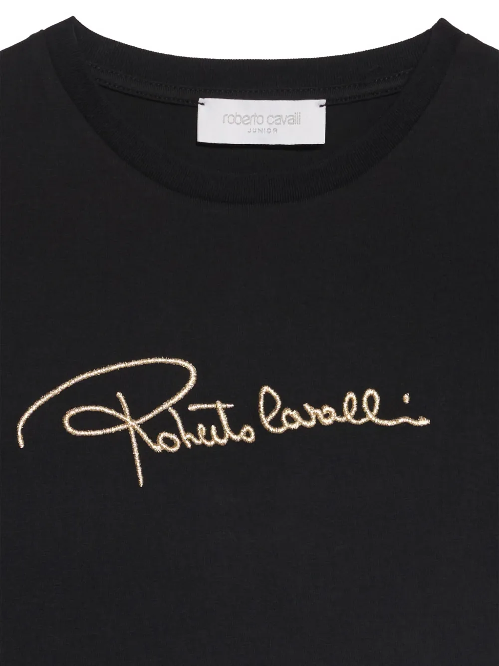 Roberto Cavalli Junior logo-embroidered T-shirt Zwart