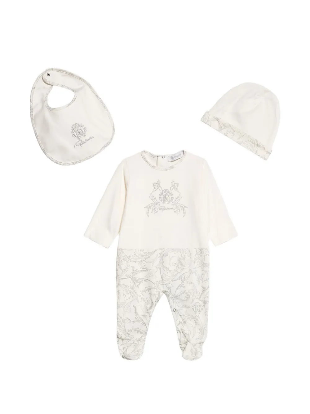 Roberto Cavalli Junior logo-embroidered babygrow set Grijs