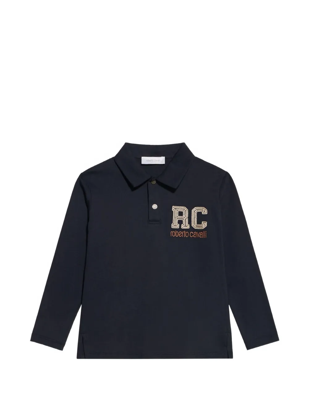 Roberto Cavalli Junior logo-embroidered long-sleeve polo shirt Blauw