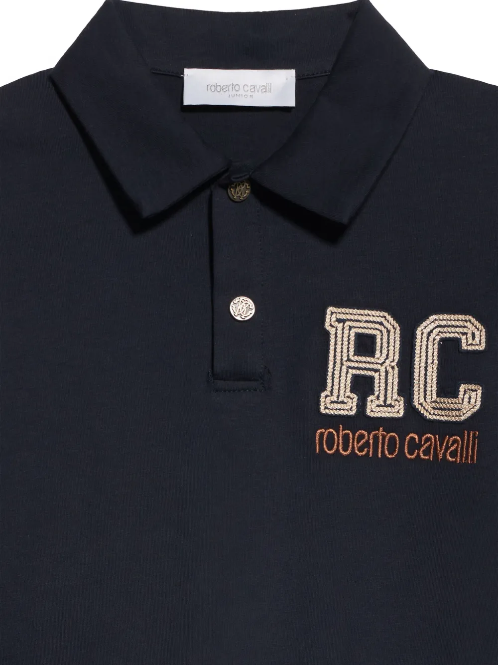 Roberto Cavalli Junior logo-embroidered long-sleeve polo shirt Blauw