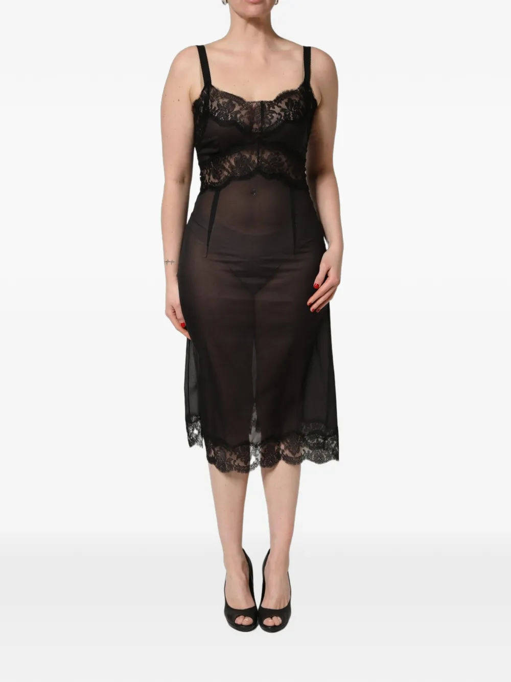 Dolce & Gabbana lace-trim silk chemise - Black