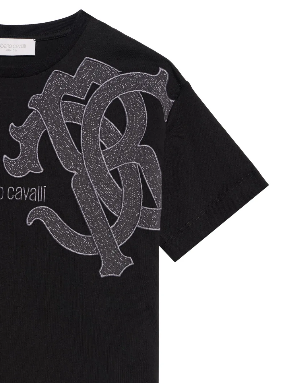 Roberto Cavalli Junior logo-embroidered T-shirt Zwart