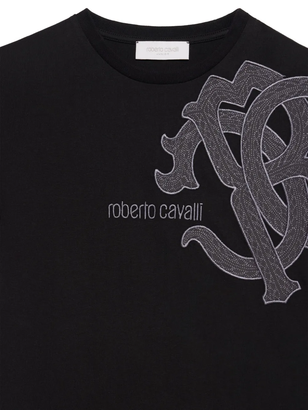 Roberto Cavalli Junior logo-embroidered T-shirt Zwart