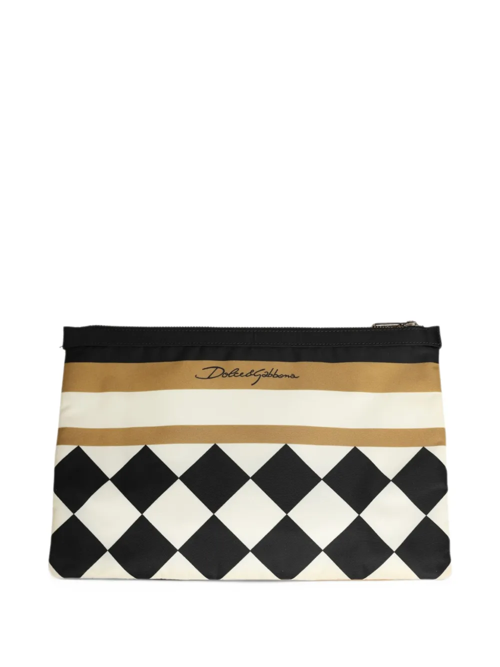 Dolce & Gabbana logo-print checkered clutch bag Zwart
