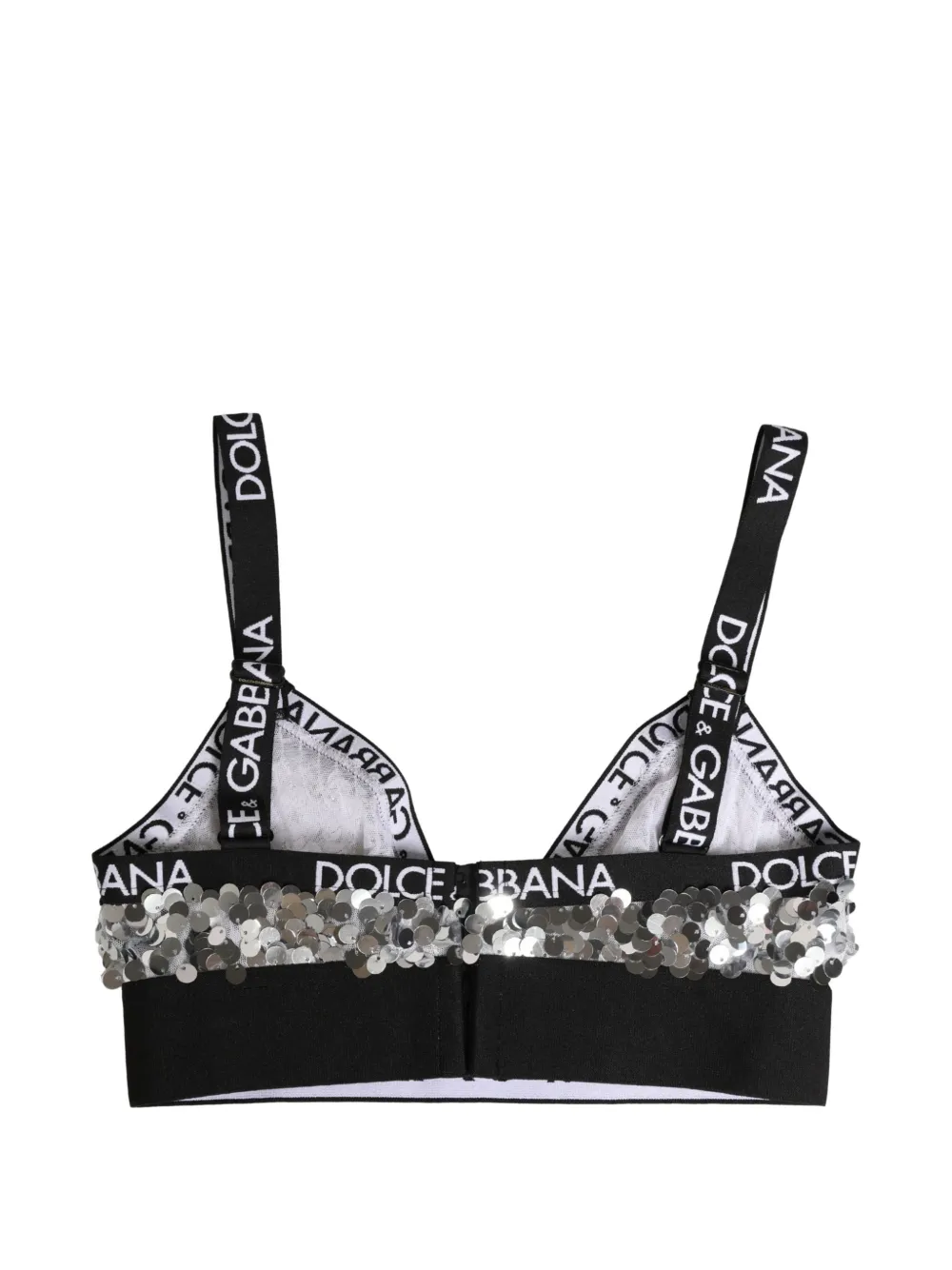 Dolce & Gabbana sequin-embellished logo-tape bra - Argento