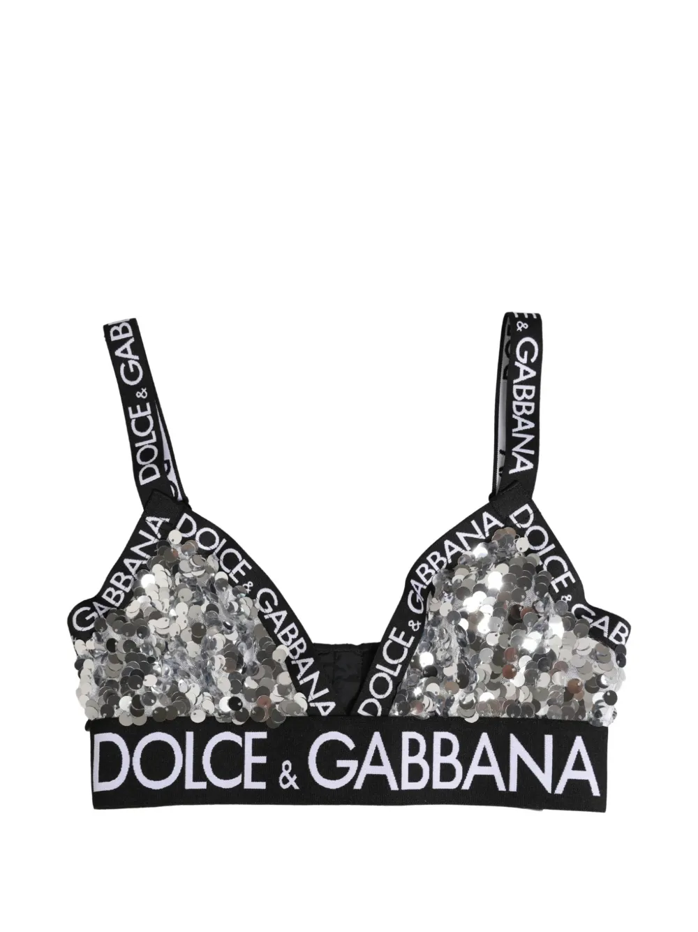 Dolce & Gabbana sequin-embellished logo-tape bra - Argento