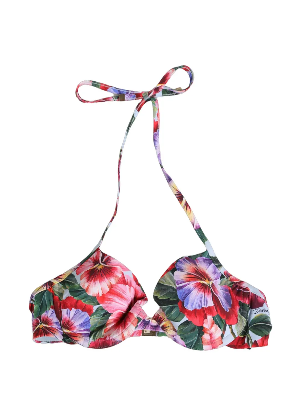 Dolce & Gabbana floral-print halterneck bikini top - Rosso