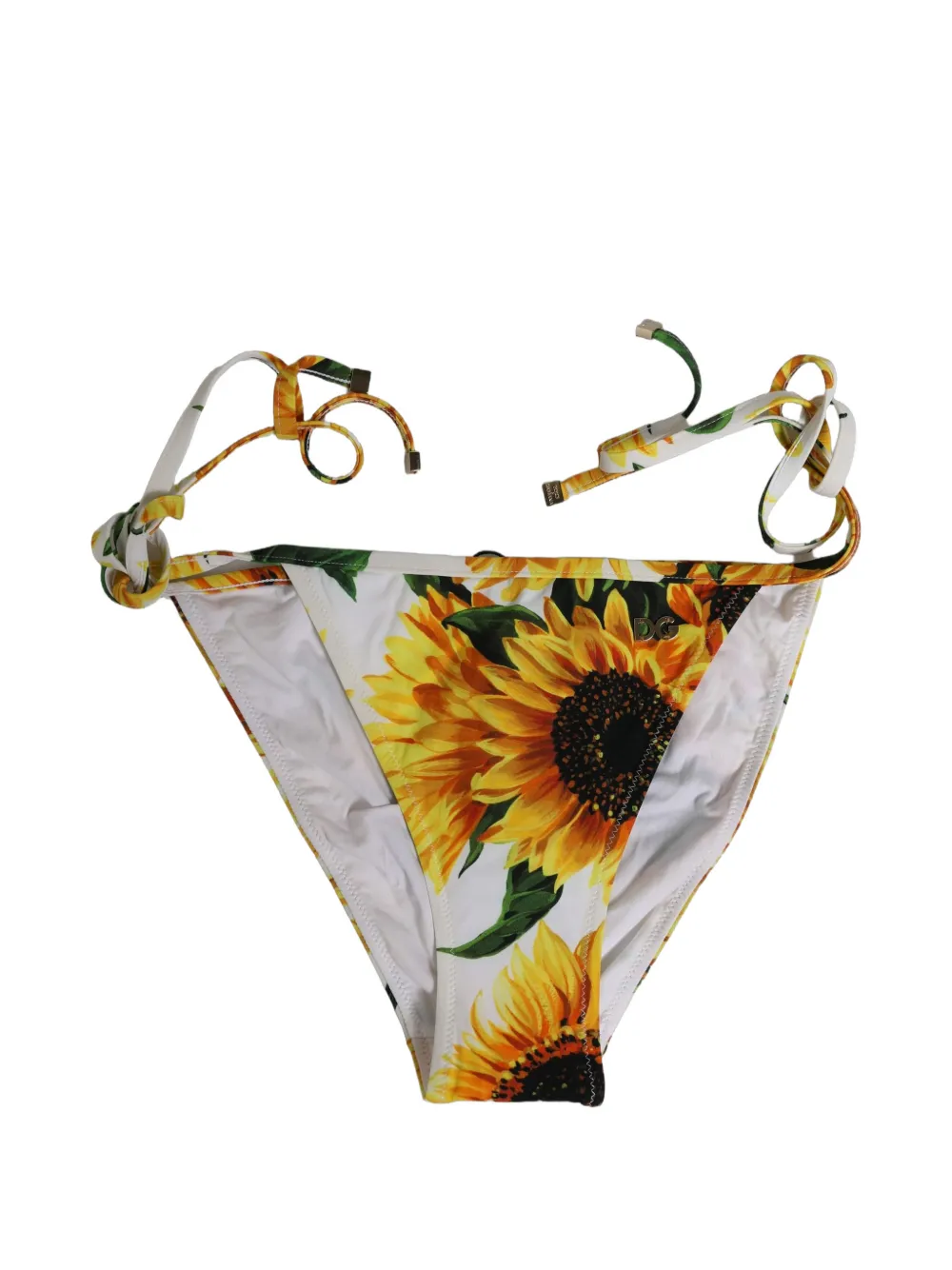 Dolce & Gabbana sunflower-print side-tie bikini bottoms - Bianco