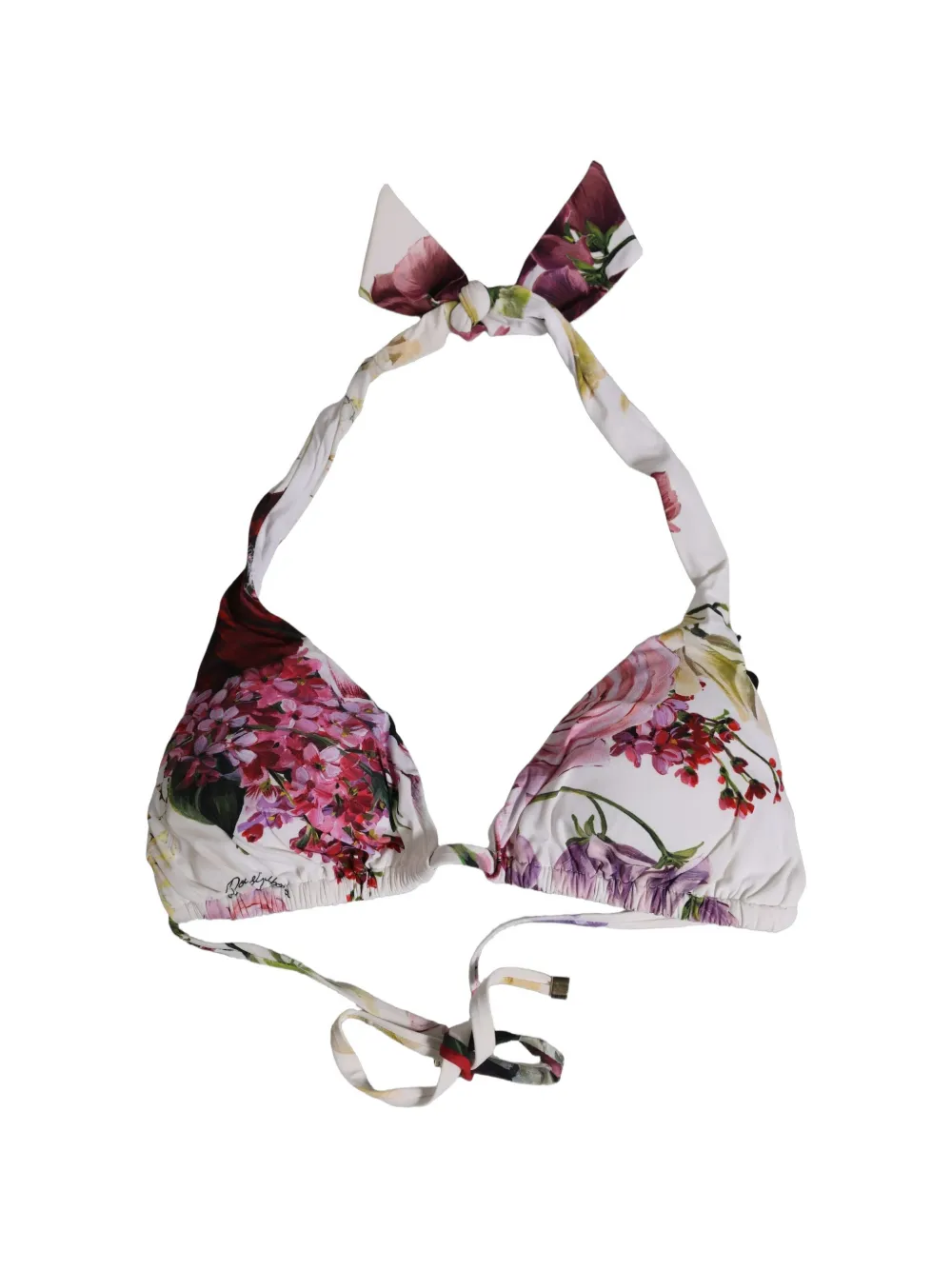 Dolce & Gabbana floral-print triangle bikini top - Bianco