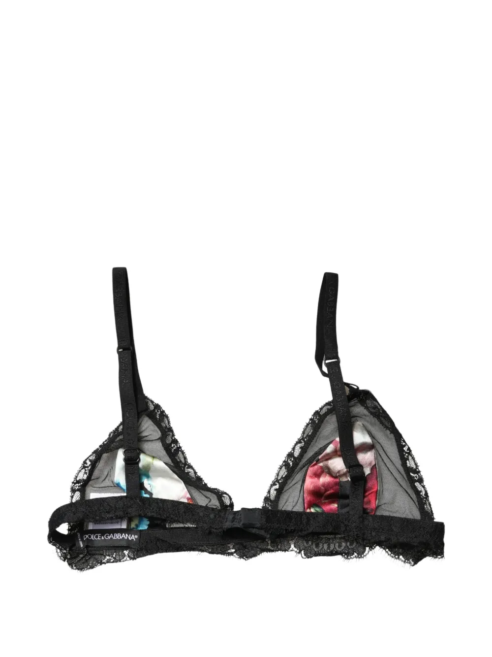 Dolce & Gabbana floral-print lace-trim triangle bra - Nero