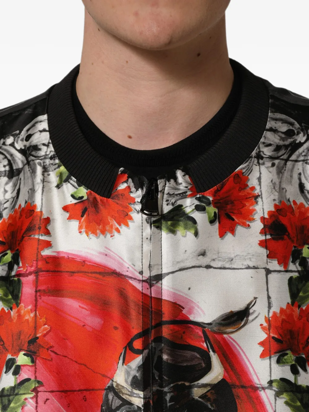 Dolce & Gabbana Majolica bull-print bomber jacket Zwart