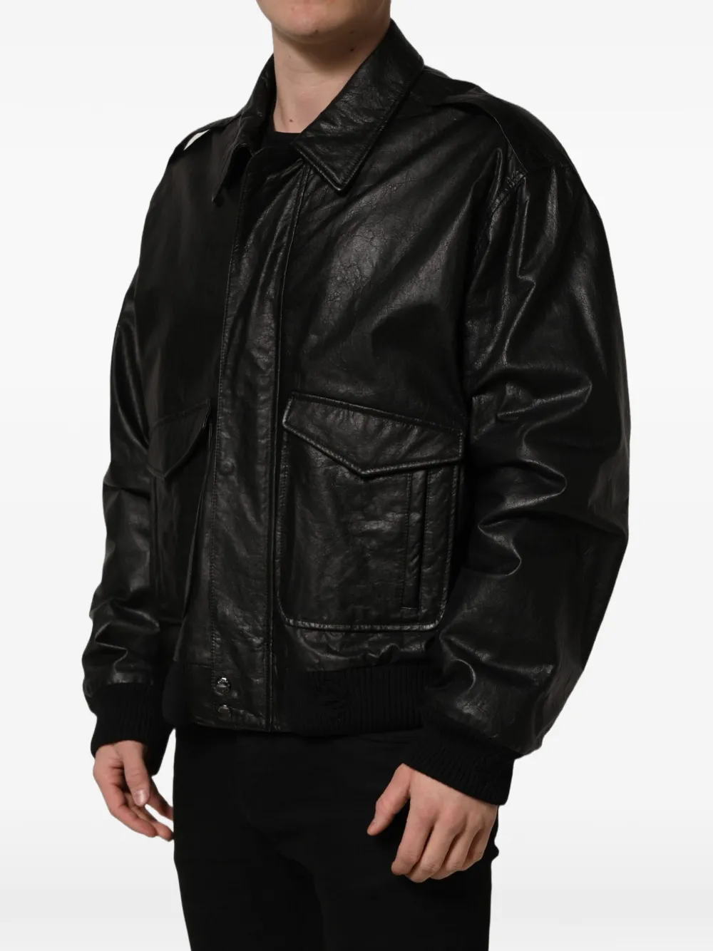 Dolce & Gabbana zip-up leather jacket Zwart