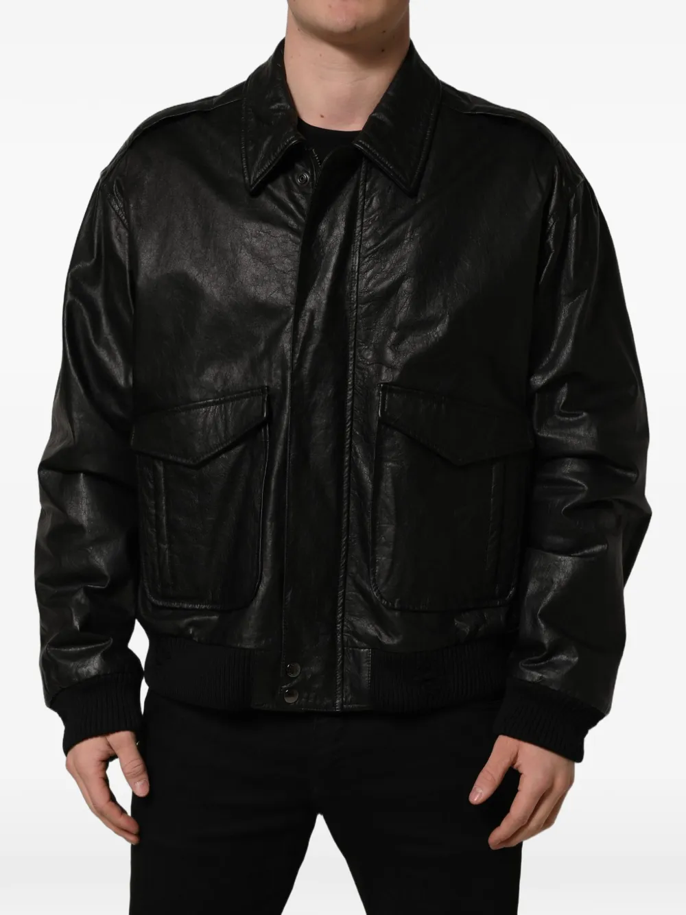 Dolce & Gabbana zip-up leather jacket Zwart