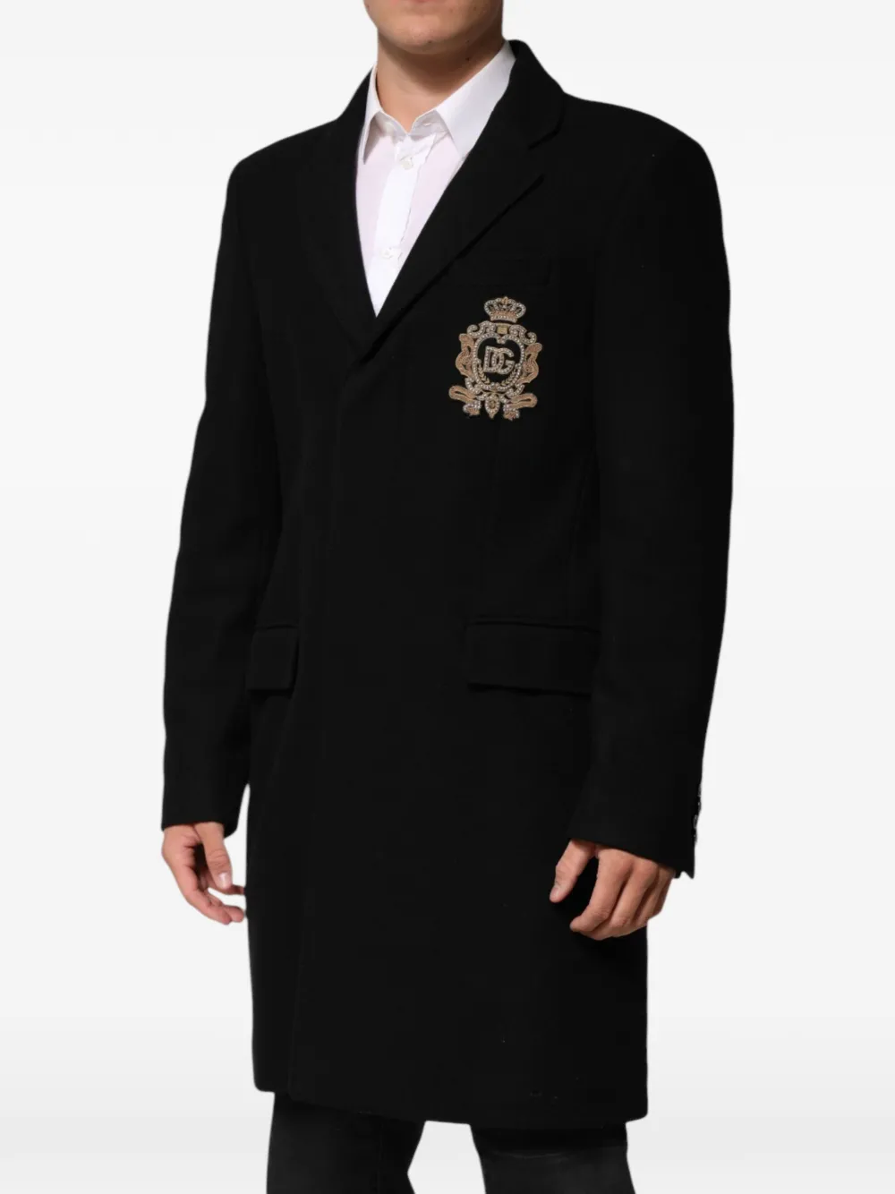 Dolce & Gabbana heraldic-patch single-breasted coat Zwart