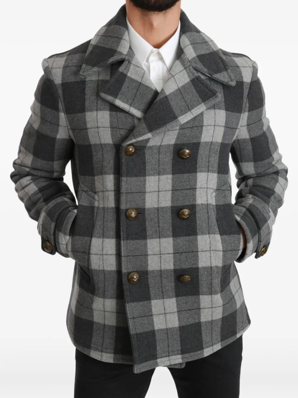 Dolce & Gabbana check-pattern double-breasted jacket Grijs