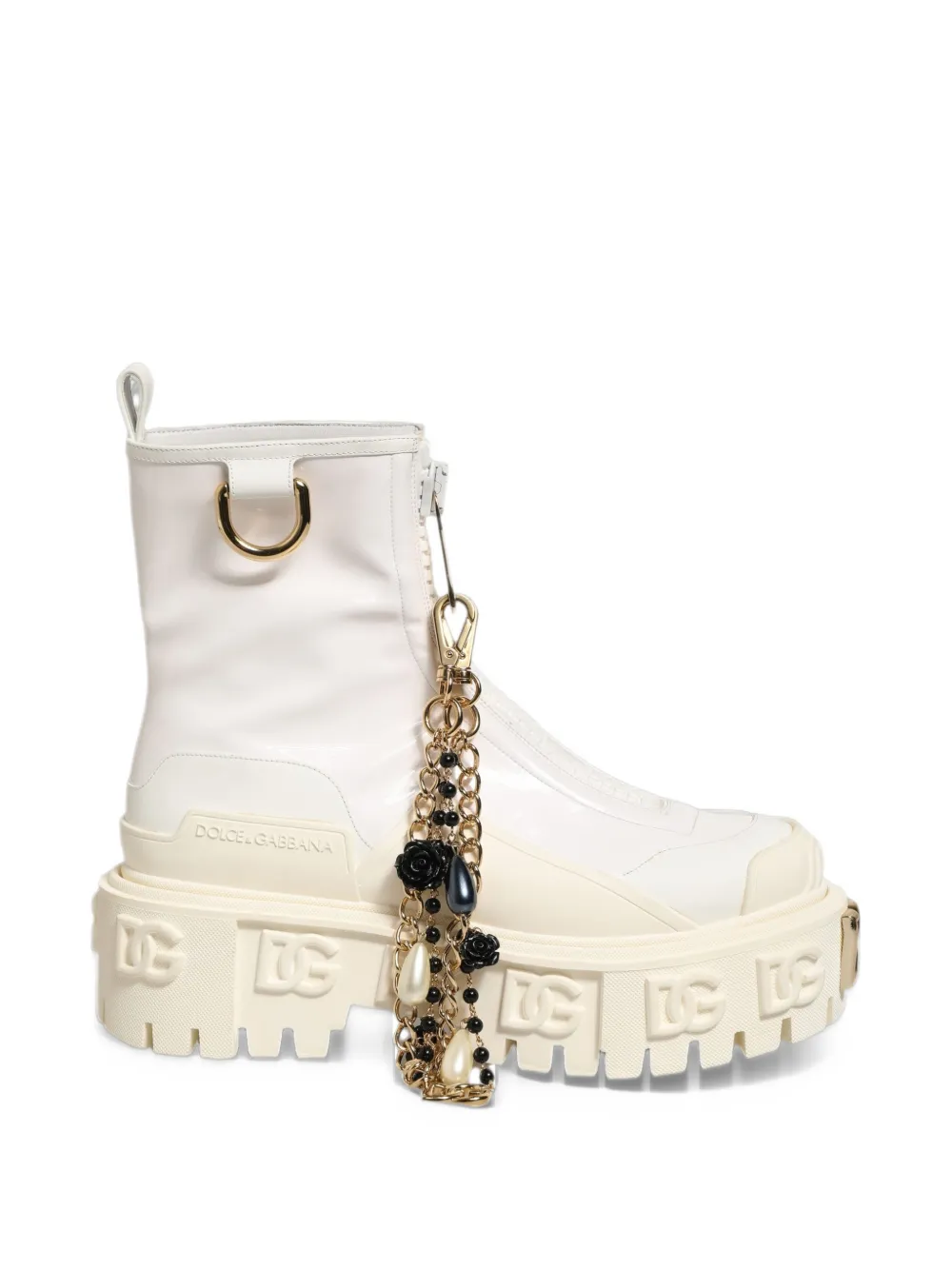 Dolce & Gabbana DG logo-plaque charm-detail ankle boots - White