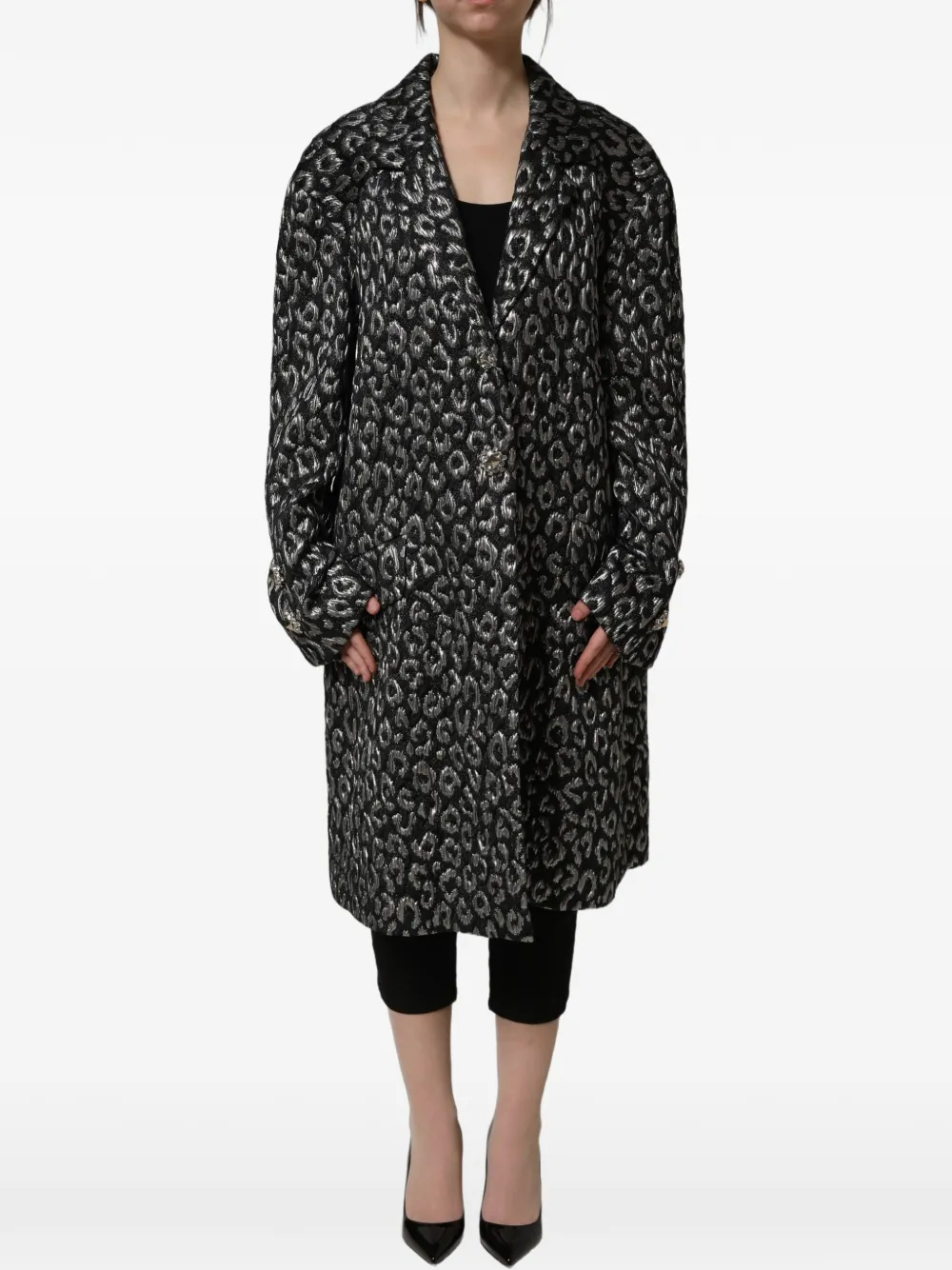 Dolce & Gabbana leopard-jacquard crystal-embellished coat - Black