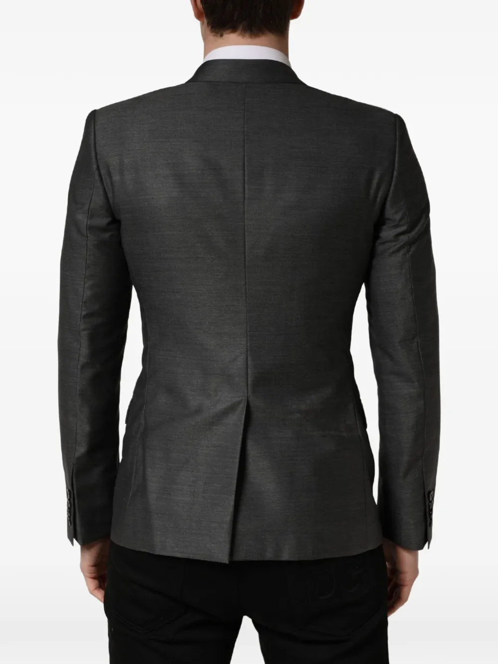 Dolce & Gabbana Dark Gray Wool Slim Fit Coat Jacket Grijs