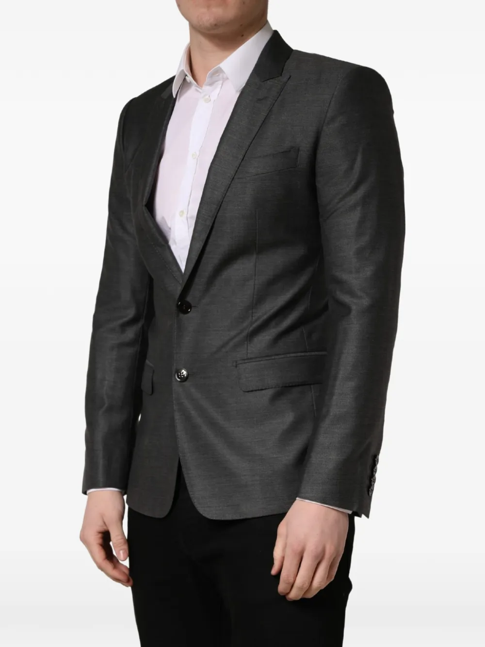 Dolce & Gabbana Dark Gray Wool Slim Fit Coat Jacket Grijs