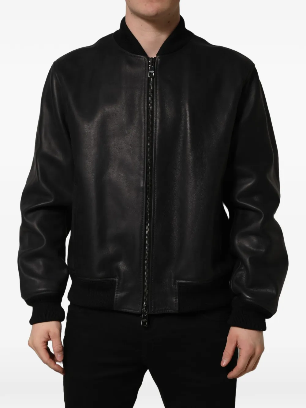 Dolce & Gabbana leather bomber jacket Zwart