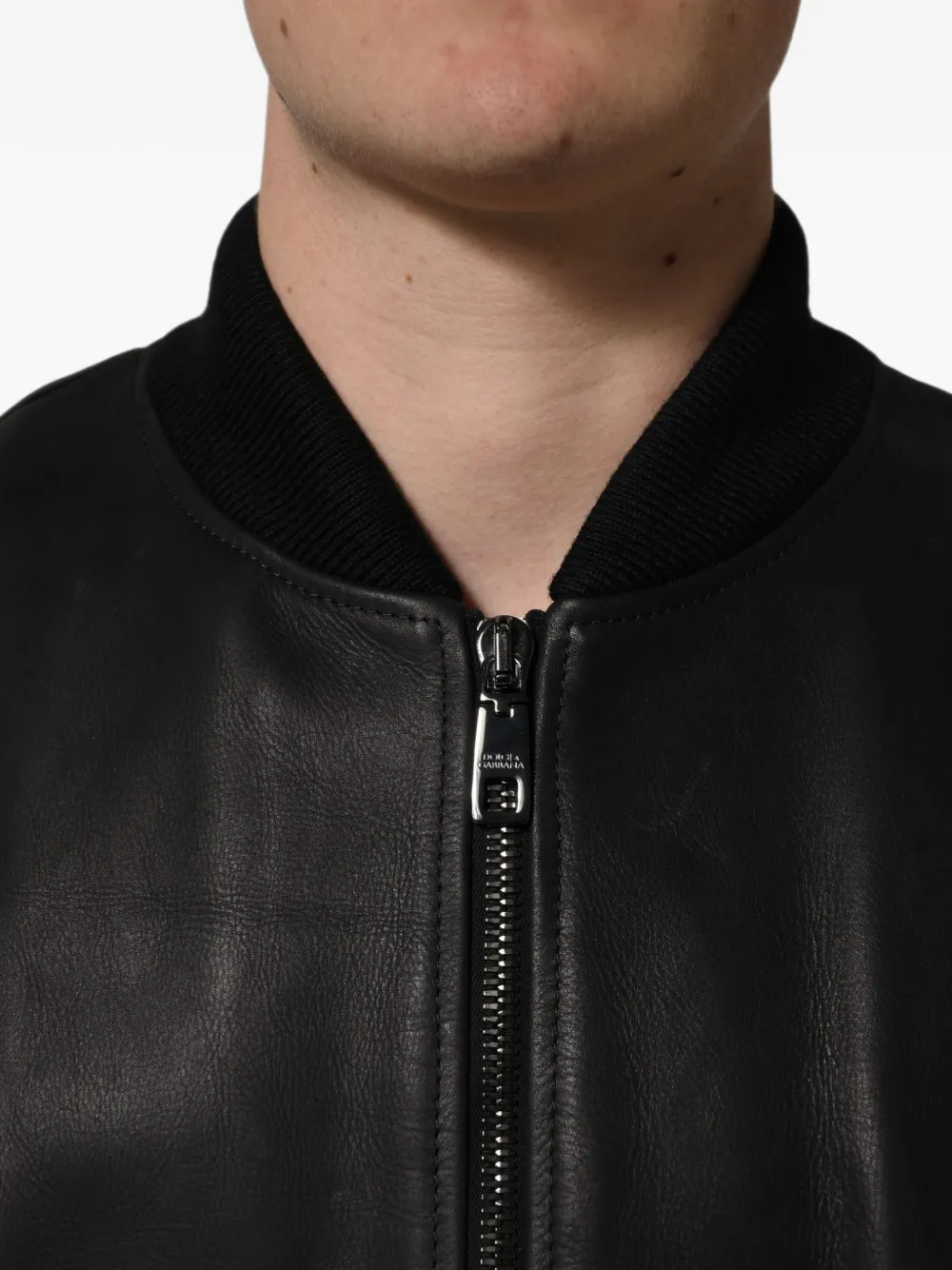 Dolce & Gabbana leather bomber jacket Zwart