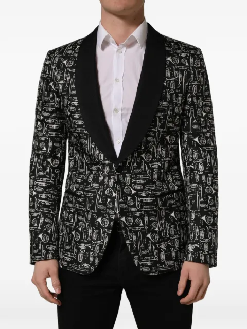 Dolce & Gabbana crystal-embellished musical-instrument-print blazer