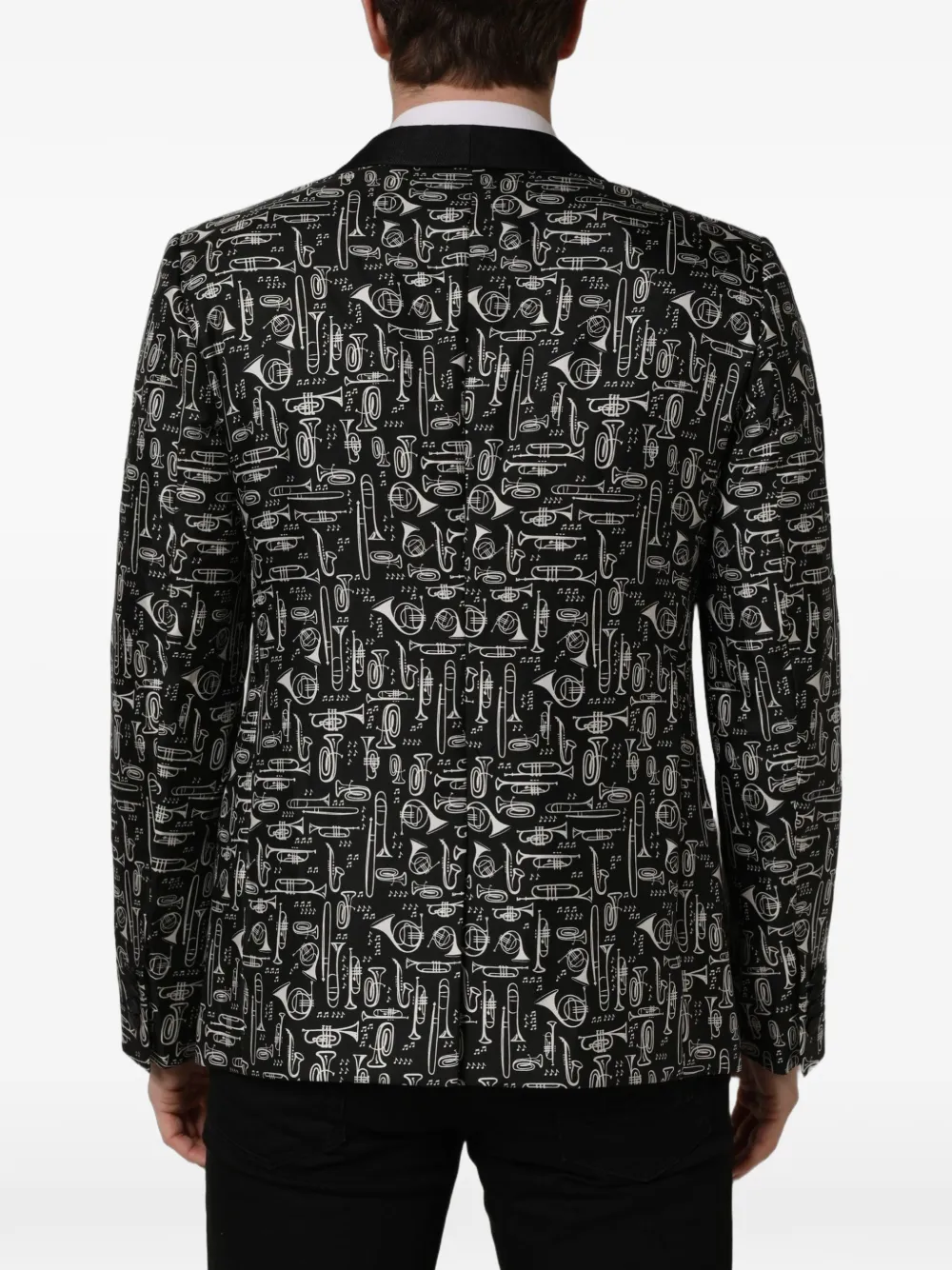 Dolce & Gabbana crystal-embellished musical-instrument-print blazer Zwart