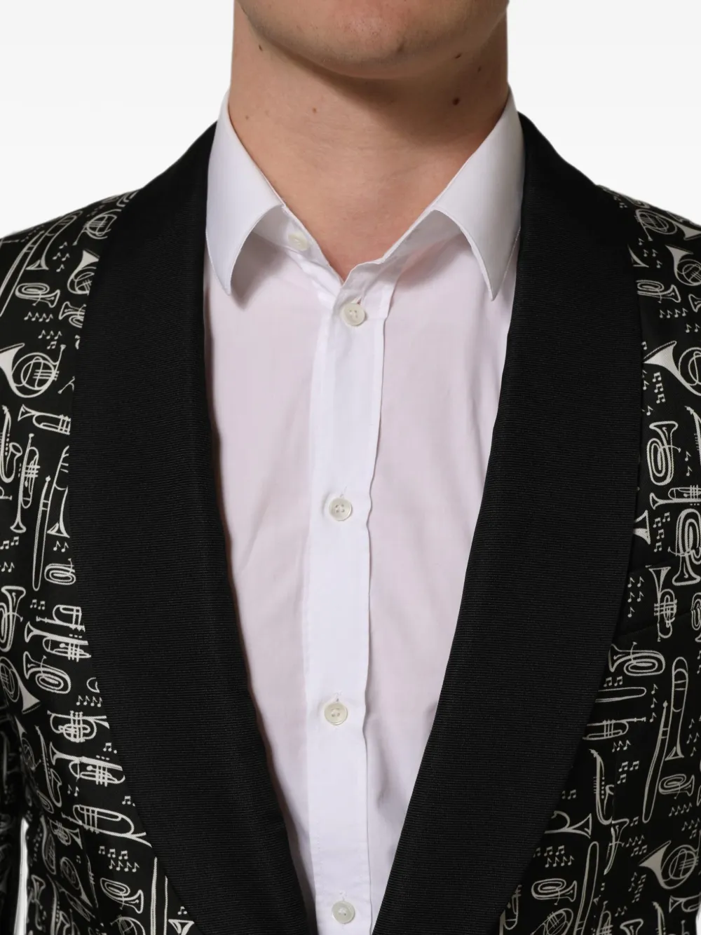 Dolce & Gabbana crystal-embellished musical-instrument-print blazer Zwart