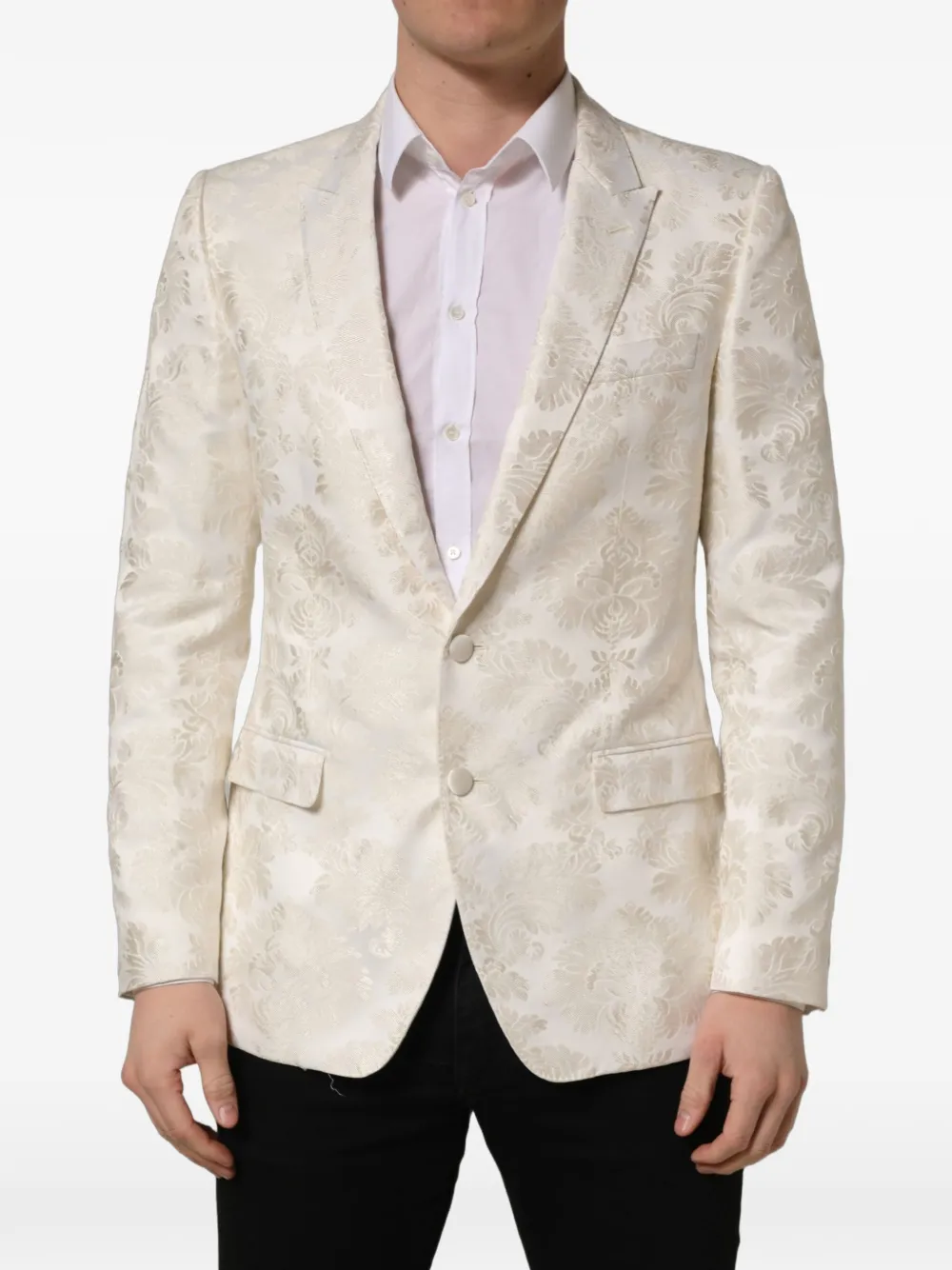 Dolce & Gabbana floral-jacquard single-breasted jacket Wit