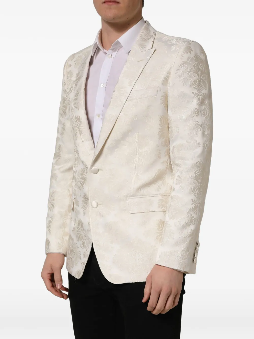 Dolce & Gabbana floral-jacquard single-breasted jacket Wit