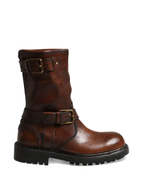 Dolce & Gabbana brown leather mid-calf biker boots