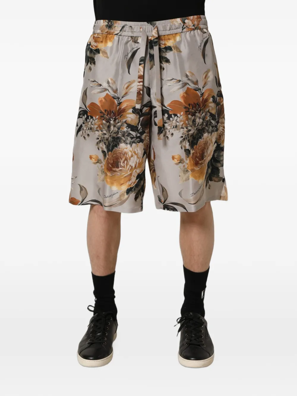 Dolce & Gabbana floral-print silk shorts Grijs